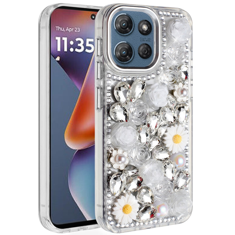 For Moto G 2025 Case Full 3D Bling Rhinestone Jewel Phone Cover + Tempered Glass