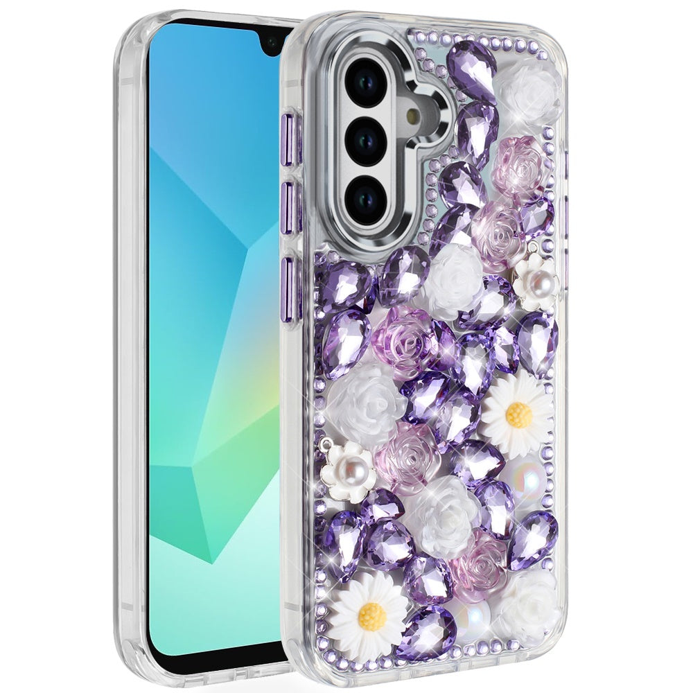 For Samsung A16 5G Case Full 3D Bling Rhinestone Jewel Cover + Tempered Glass