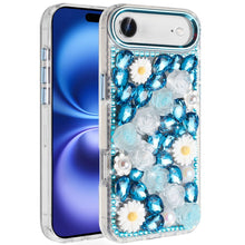 For iPhone Air Case Full 3D Bling Faux Jewel Floral Phone Cover + Tempered Glass