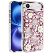For iPhone Air Case Full 3D Bling Faux Jewel Floral Phone Cover + Tempered Glass