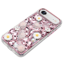 For iPhone Air Case Full 3D Bling Faux Jewel Floral Phone Cover + Tempered Glass