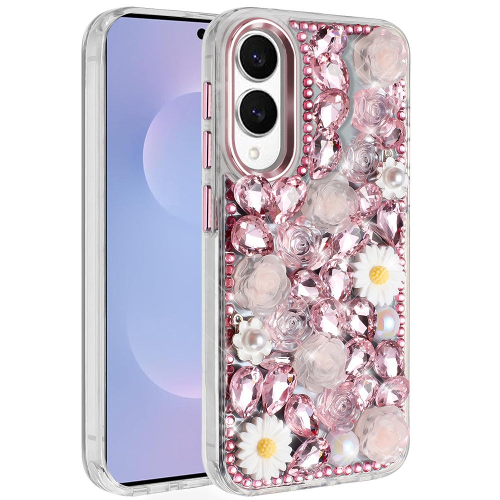 For Samsung S25 Edge Case Full 3D Bling Rhinestone Jewel Cover + Tempered Glass