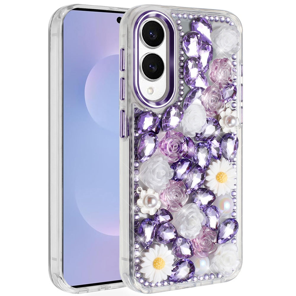 For Samsung S25 Edge Case Full 3D Bling Rhinestone Jewel Cover + Tempered Glass