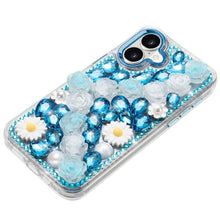 For iPhone 17 Case Full 3D Bling Faux Jewel Floral Phone Cover + Tempered Glass