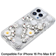 For iPhone 16 PRO MAX Case Full 3D Bling Rhinestone Jewel Cover + Tempered Glass
