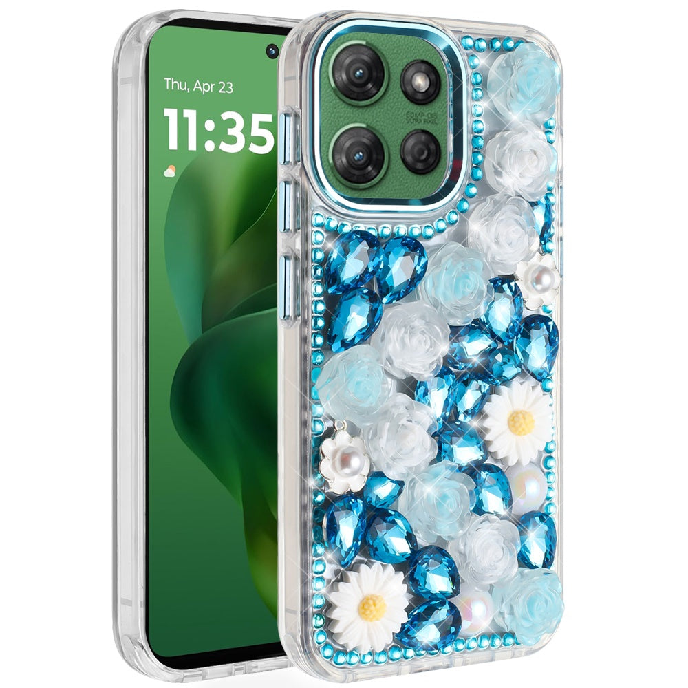 For Moto G Power 2025 Case Full 3D Bling Rhinestone Jewel Cover + Tempered Glass