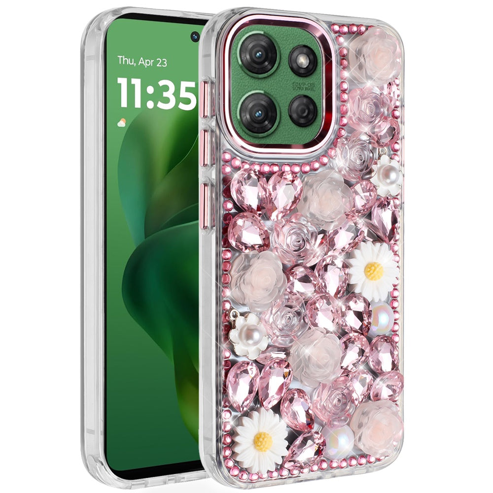 For Moto G Power 2025 Case Full 3D Bling Rhinestone Jewel Cover + Tempered Glass