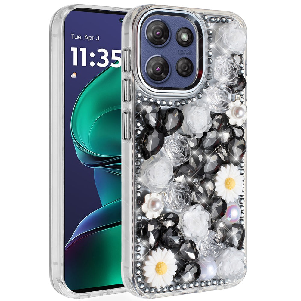 For Moto G Stylus 2025 Case Full 3D Bling Rhinestone Jewel Cover +Tempered Glass