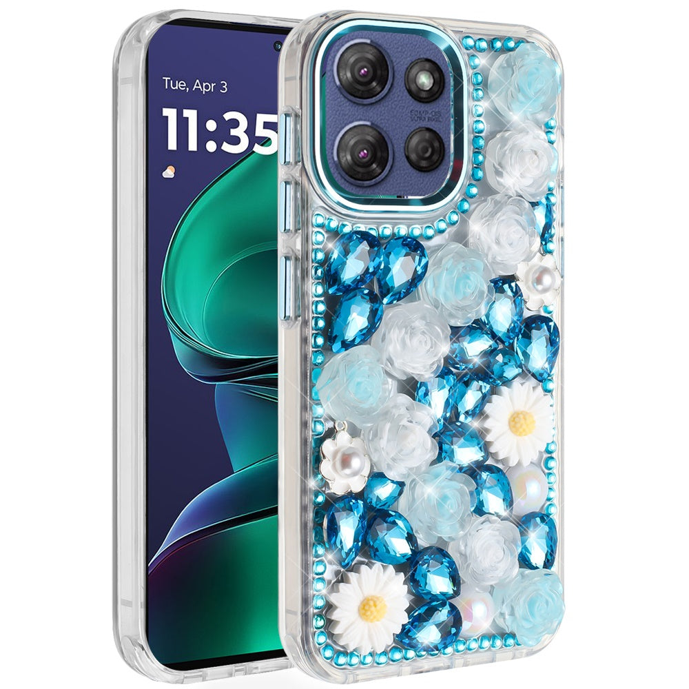 For Moto G Stylus 2025 Case Full 3D Bling Rhinestone Jewel Cover +Tempered Glass