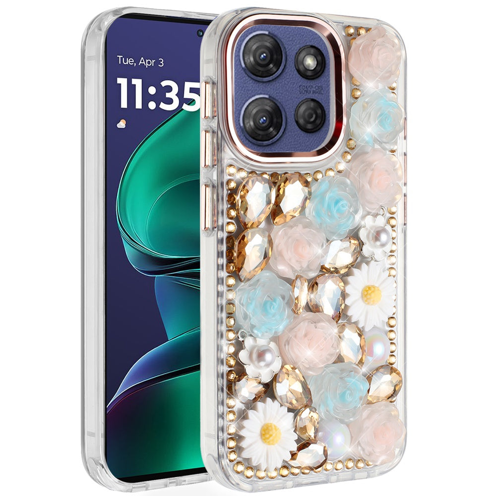 For Moto G Stylus 2025 Case Full 3D Bling Rhinestone Jewel Cover +Tempered Glass