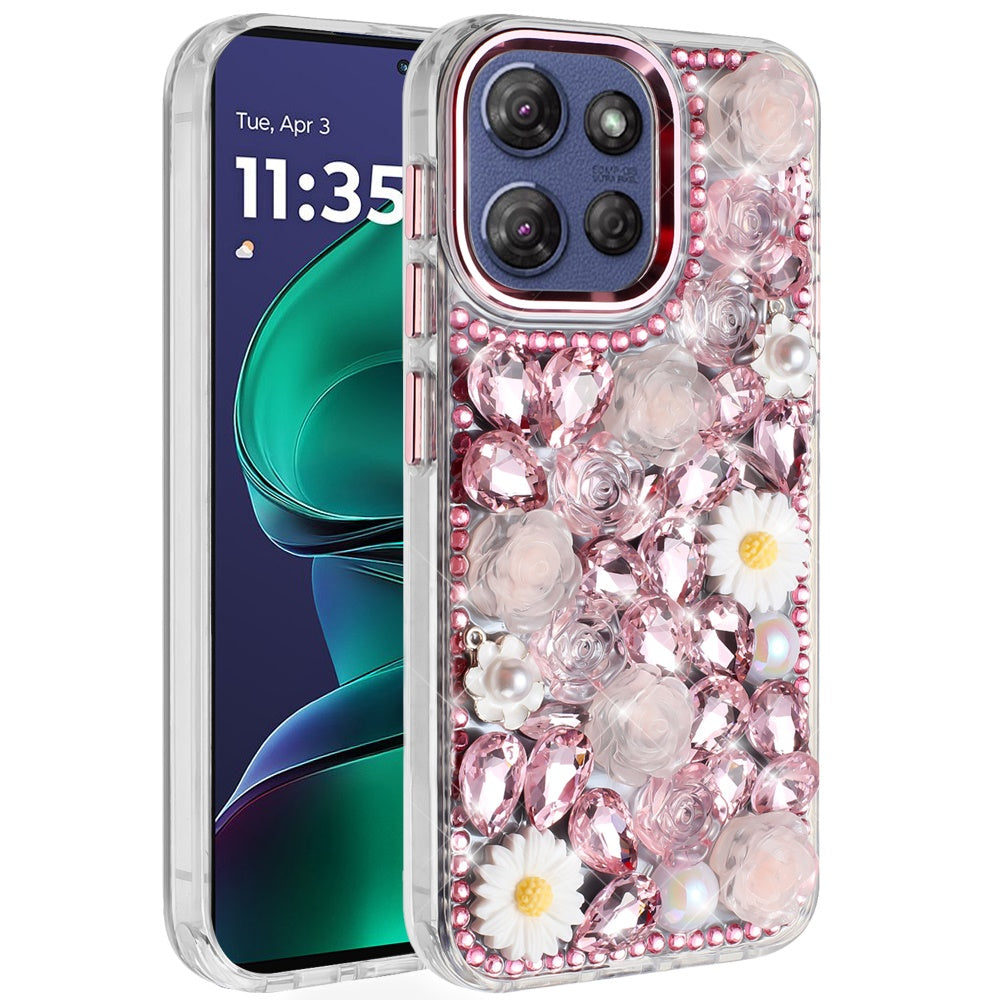 For Moto G Stylus 2025 Case Full 3D Bling Rhinestone Jewel Cover +Tempered Glass