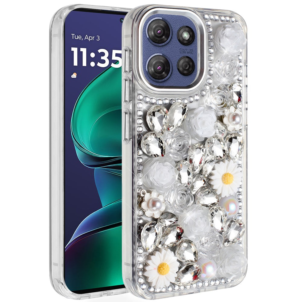 For Moto G Stylus 2025 Case Full 3D Bling Rhinestone Jewel Cover +Tempered Glass