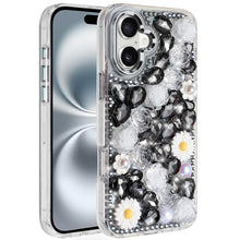 For iPhone 16 6.1inch Case Full 3D Bling Rhinestone Jewel Cover + Tempered Glass