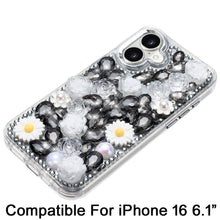 For iPhone 16 6.1inch Case Full 3D Bling Rhinestone Jewel Cover + Tempered Glass