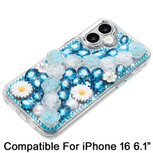 For iPhone 16 6.1inch Case Full 3D Bling Rhinestone Jewel Cover + Tempered Glass
