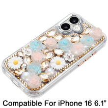 For iPhone 16 6.1inch Case Full 3D Bling Rhinestone Jewel Cover + Tempered Glass