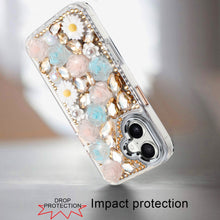 For iPhone 16 6.1inch Case Full 3D Bling Rhinestone Jewel Cover + Tempered Glass