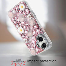 For iPhone 16 6.1inch Case Full 3D Bling Rhinestone Jewel Cover + Tempered Glass