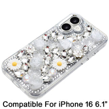 For iPhone 16 6.1inch Case Full 3D Bling Rhinestone Jewel Cover + Tempered Glass