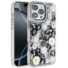For iPhone 16 Pro 6.3in Case Full 3D Bling Rhinestone Jewel + Tempered Glass