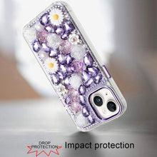 For iPhone 13/14 Case Full 3D Bling Rhinestone Jewel Cover + Tempered Glass