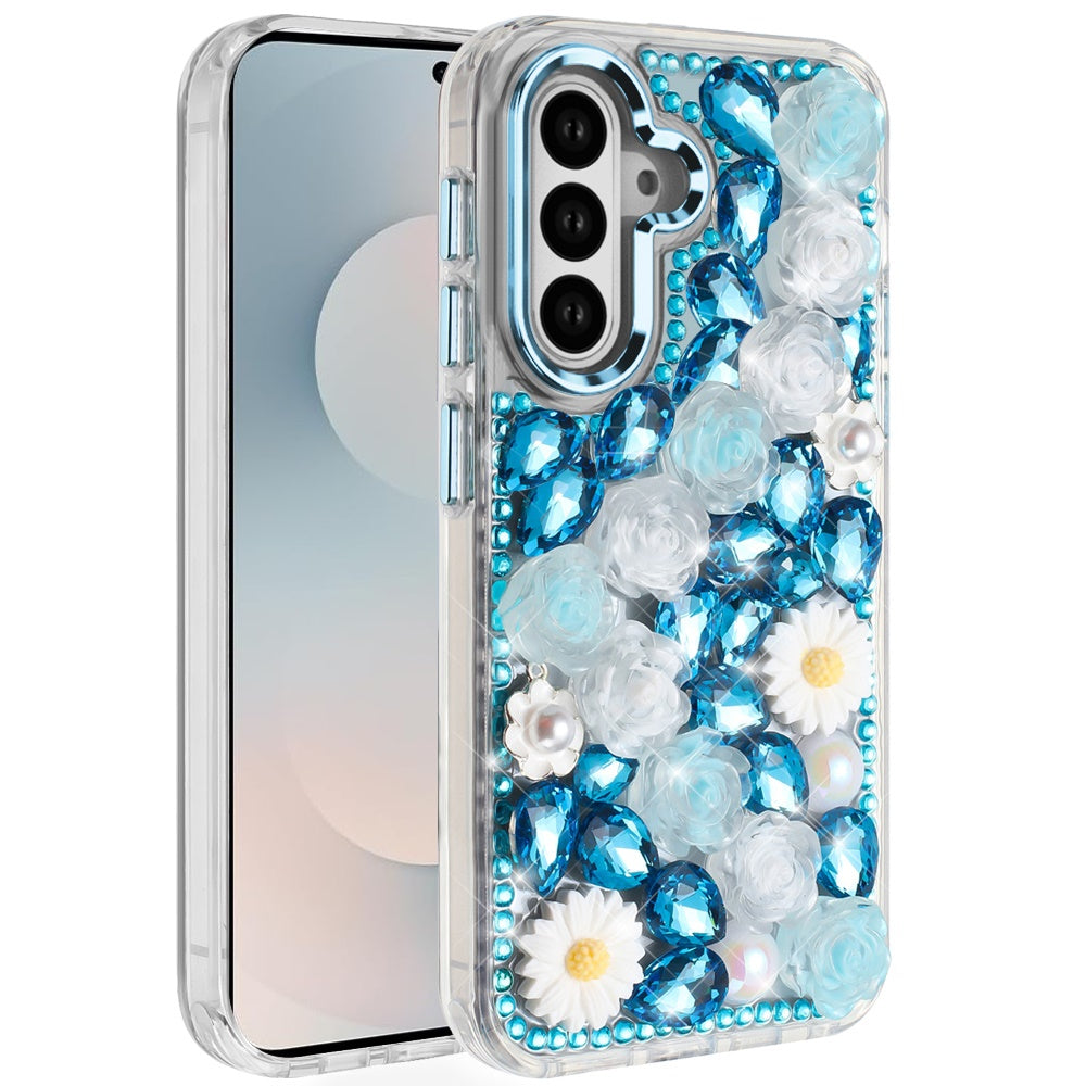 For Samsung S25 FE Case Full 3D Bling Rhinestone Jewel Cover + Tempered Glass