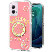 For Moto G 5G (2024) Case Diamond Studs Smiling Bling Ring Stand +Tempered Glass