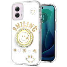 For Moto G 5G (2024) Case Diamond Studs Smiling Bling Ring Stand +Tempered Glass