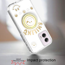 For Moto G 5G (2024) Case Diamond Studs Smiling Bling Ring Stand +Tempered Glass