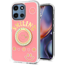 For Moto G 2025 Case Diamond Studs Smiling Face Bling Ring + Tempered Glass