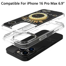 For iPhone 16 PRO MAX Case Bling Studs Smiling Design Ring Stand +Tempered Glass