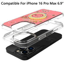 For iPhone 16 PRO MAX Case Bling Studs Smiling Design Ring Stand +Tempered Glass