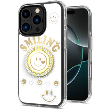 For iPhone 16 PRO MAX Case Bling Studs Smiling Design Ring Stand +Tempered Glass