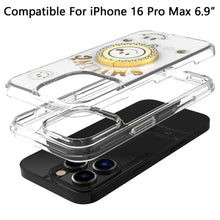 For iPhone 16 PRO MAX Case Bling Studs Smiling Design Ring Stand +Tempered Glass