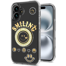 For iPhone 16 Plus 6.7in Case Bling Studs Smiling Ring Stand + Tempered Glass