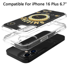 For iPhone 16 Plus 6.7in Case Bling Studs Smiling Ring Stand + Tempered Glass