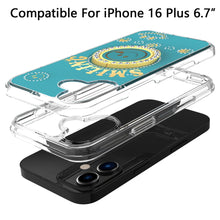 For iPhone 16 Plus 6.7in Case Bling Studs Smiling Ring Stand + Tempered Glass