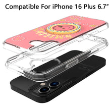 For iPhone 16 Plus 6.7in Case Bling Studs Smiling Ring Stand + Tempered Glass