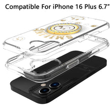 For iPhone 16 Plus 6.7in Case Bling Studs Smiling Ring Stand + Tempered Glass