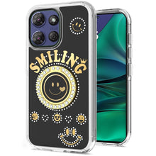 For Moto G Stylus 2025 Case Diamond Smiling Bling Ring Stand + Tempered Glass