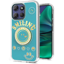 For Moto G Stylus 2025 Case Diamond Smiling Bling Ring Stand + Tempered Glass