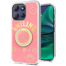 For Moto G Stylus 2025 Case Diamond Smiling Bling Ring Stand + Tempered Glass