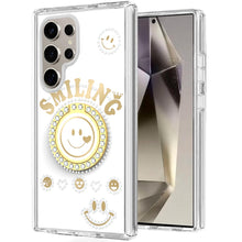 For Samsung S25 Ultra Case Diamond Studs Smiling Face Bling Ring +Tempered Glass