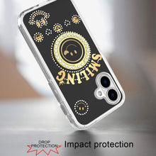 For iPhone 16 6.1inch Case Bling Studs Smiling Design Ring Stand +Tempered Glass