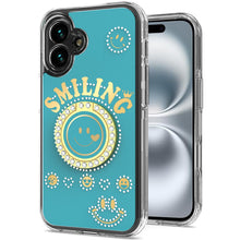 For iPhone 16 6.1inch Case Bling Studs Smiling Design Ring Stand +Tempered Glass