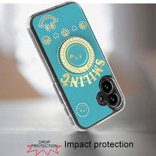 For iPhone 16 6.1inch Case Bling Studs Smiling Design Ring Stand +Tempered Glass