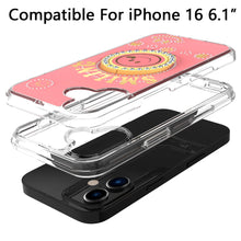 For iPhone 16 6.1inch Case Bling Studs Smiling Design Ring Stand +Tempered Glass