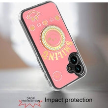 For iPhone 16 6.1inch Case Bling Studs Smiling Design Ring Stand +Tempered Glass