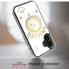 For iPhone 16 6.1inch Case Bling Studs Smiling Design Ring Stand +Tempered Glass