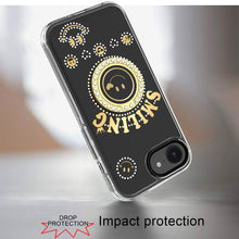 For iPhone 16e Case Diamond Studs Smiling Face Bling Ring Stand + Tempered Glass